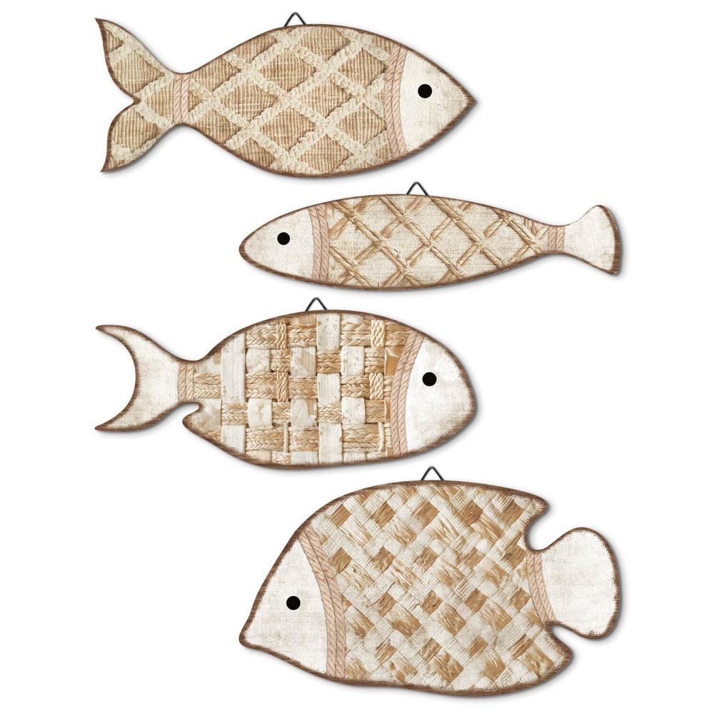 Set Of 4 Beige Lattice Fish Wall Art Coastal Beach Wall Decor Wood Fish Decor🦑